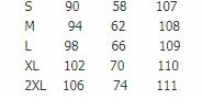 Ladies short-sleeved dress sizing diagram/chart