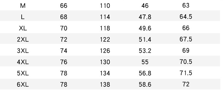 Men's bomber Jacket Sizing Chart 