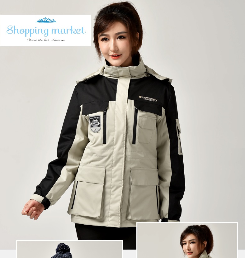 Beige and black sleeves winter jacket for women