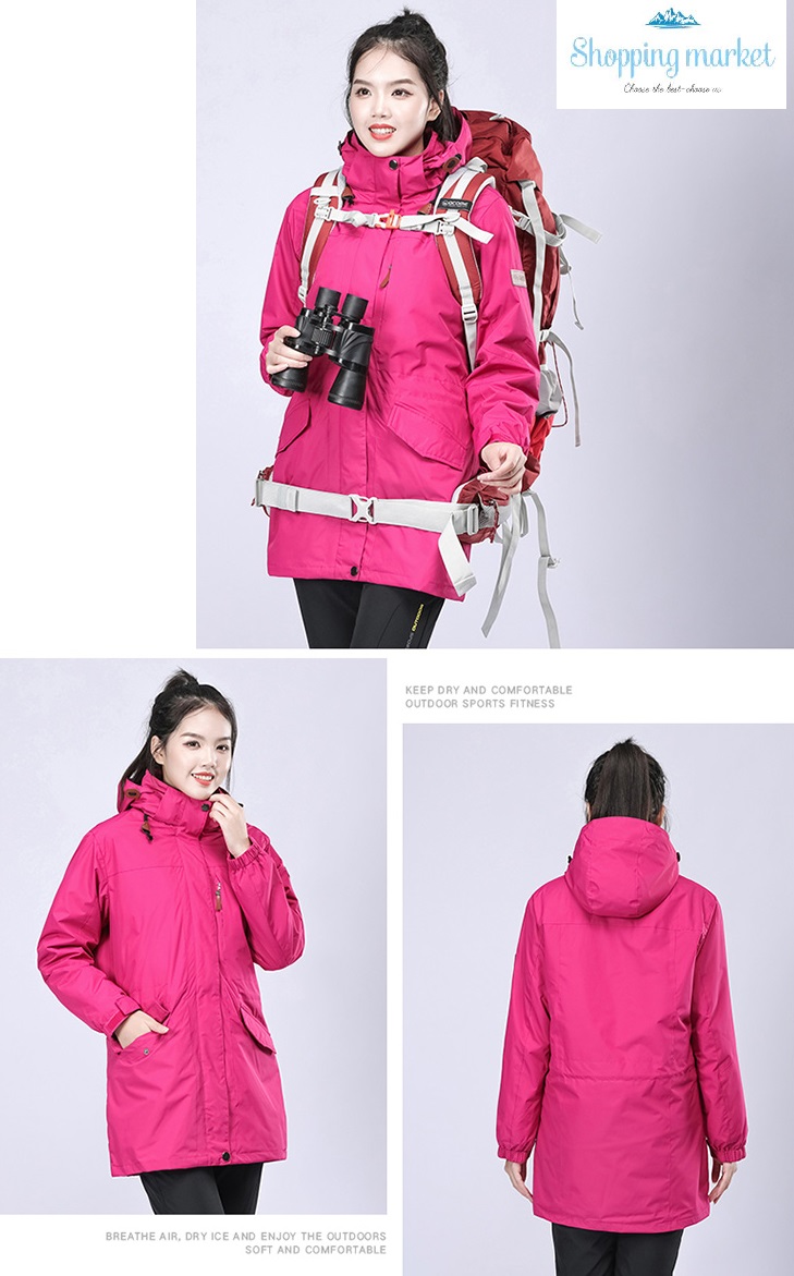 Women's 3 in 1 Pink Winter Coat  with detachable hood