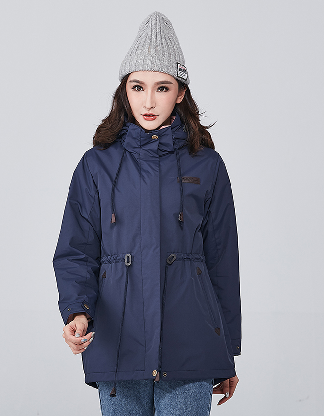 Women's 3 in 1 Blue Women's winter coat with removable hood and fleece linning