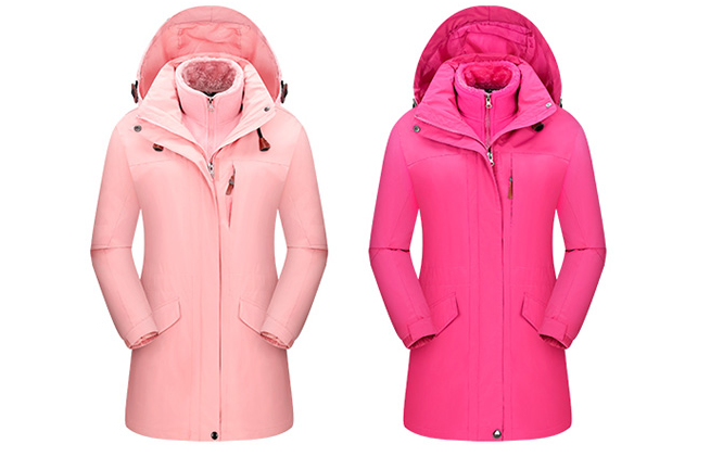 Women's 3 in 1 winter mid-length storm suit in Light Pink | Hot Pink