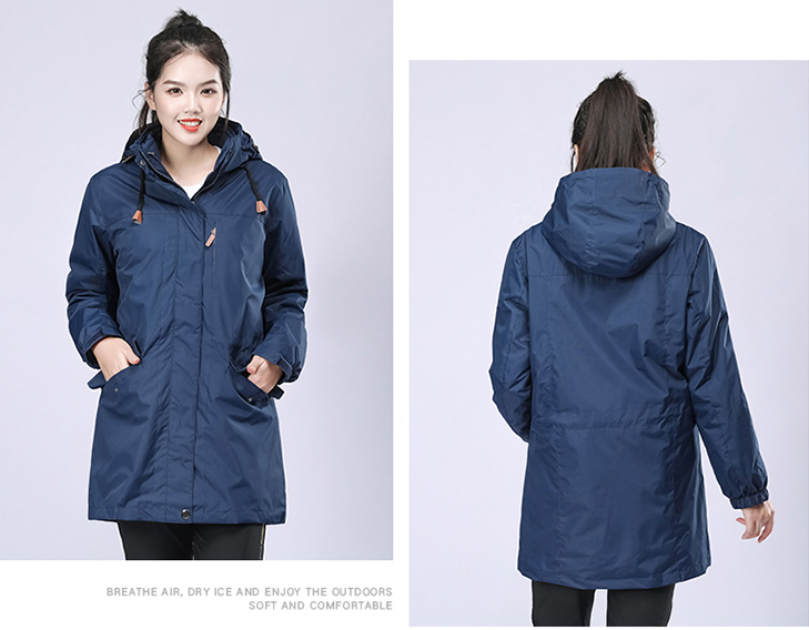 Women's 3 in 1 winter jacket breathable Blue mid length winter jacket 