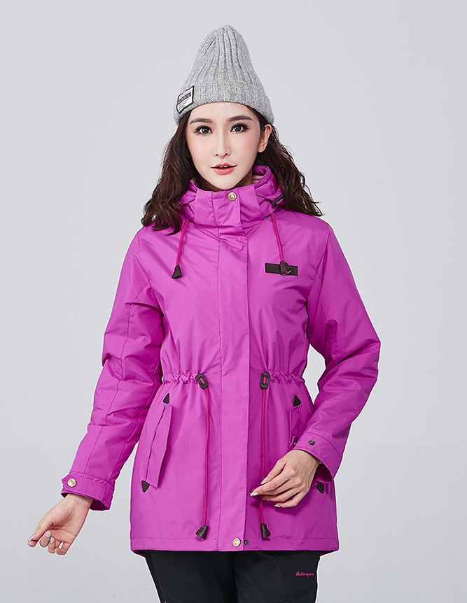 Women's 3 in 1 Purple Women's winter jacket with removable hood and fleece linning and draw strings