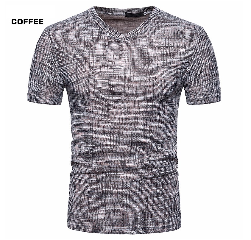 Men's V-Neck T-Shirt Coffee color Men's Short Sleeve V-Neck T Shirt