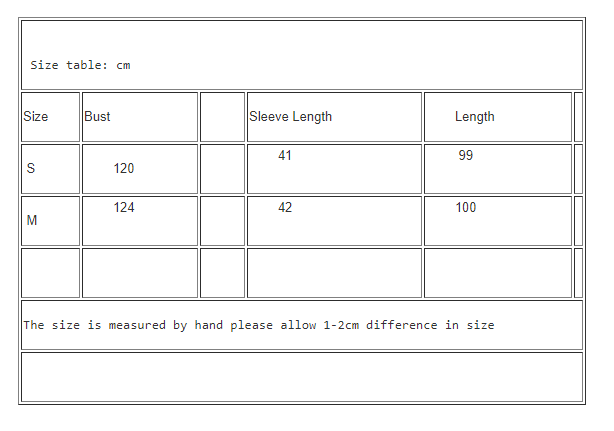 Women's wool coat size chart 