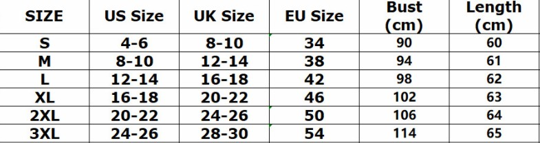 Women's Blouse sizing chart