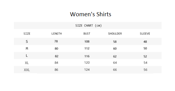 Women's V-neck blouse Sizing Chart Reference for women's shirts