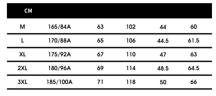 Men's leather jacket size chart