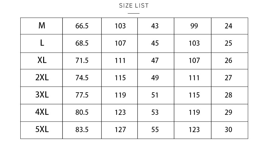 Men's Hawaiian shirt button shirt sizing chart