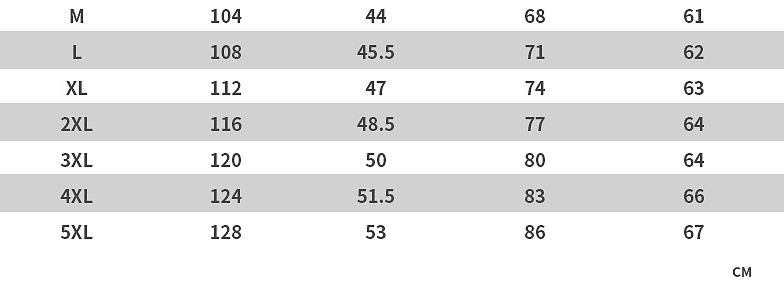 Men's winter Jacket  Sizing Chart for men's winter Jackets (CM)