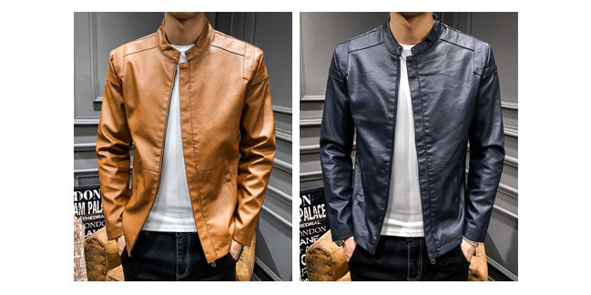 Men's leather jacket Faux Leather Jacket 2 Colors Beige and Blue