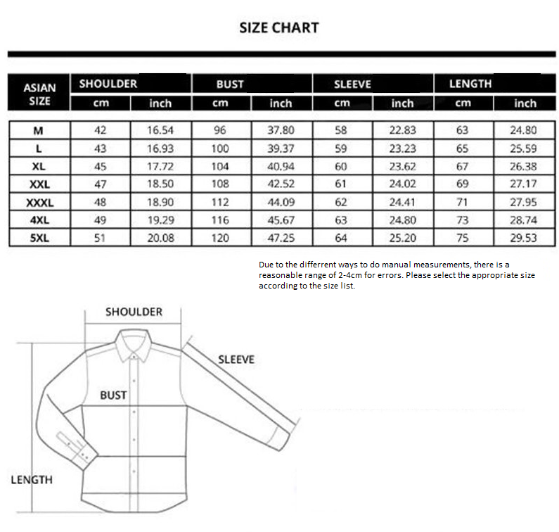 Men's leather jacket slim fit leather Jacket sizing chart