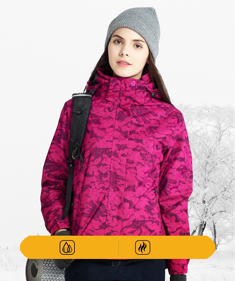 Women's winter jacket pink outdoor 3-in-1 Plush thickened fashion camouflage Jacket