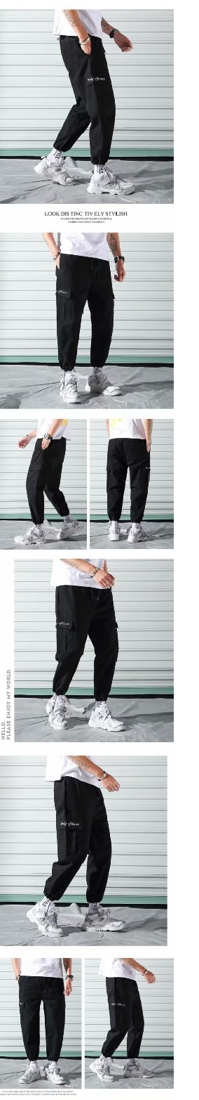 Men's cargo pant's Black  iforce summer multi-pocket loose Japanese casual pants men