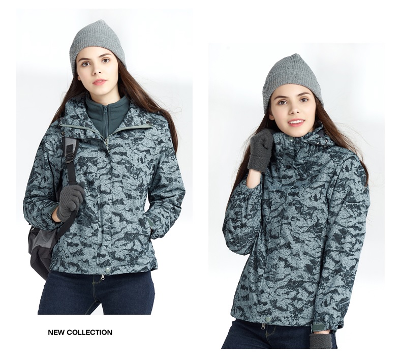 Women's winter jacket Grey outdoor 3-in-1 suit Plush thickened fashion camouflage spring & Fall Jacket
