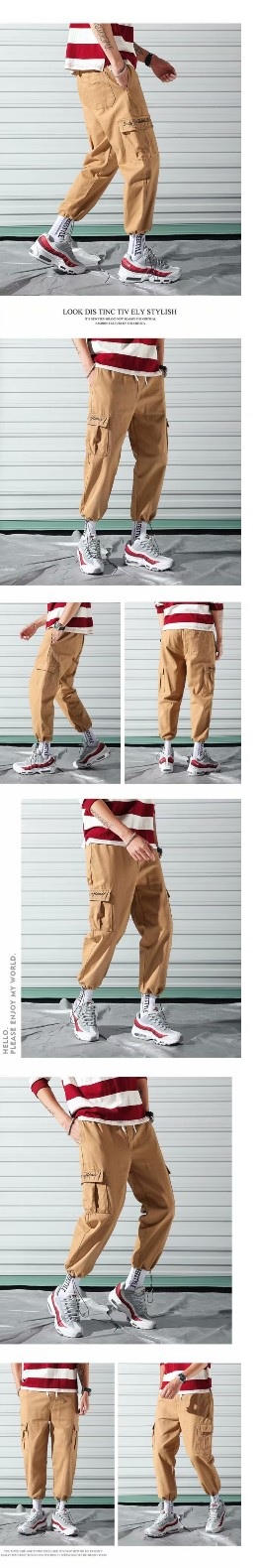 Men's cargo pant's Khaki  iforce summer multi-pocket loose Japanese casual pants men