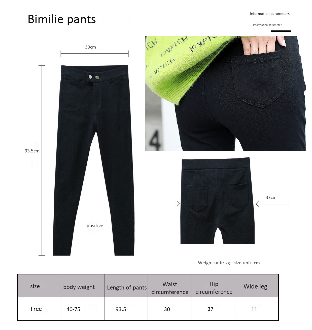 Ladies Pants slimming black stretchy pants sizing chart