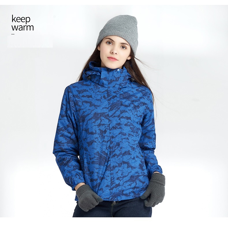 Women's winter jacket 3 in 1 blue camouflage coat