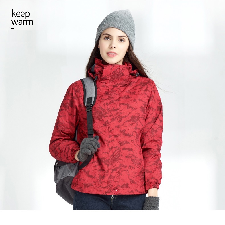 Women's winter jacket red 3 in 1 lined coat