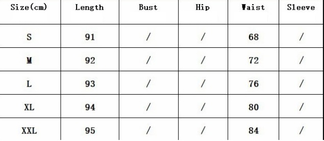 Women's Denim Casual Fork Hip Split Skirt Sizing chart