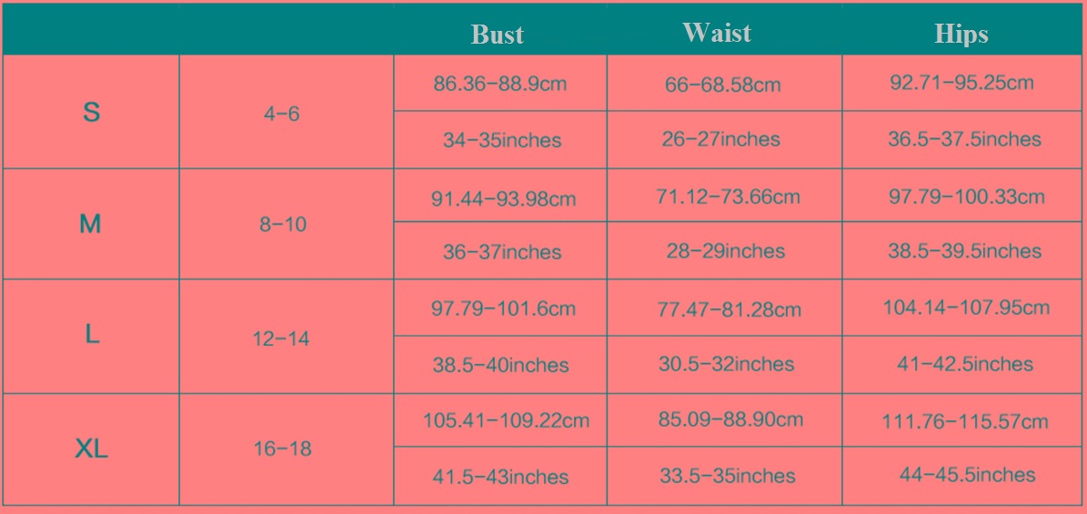 Women's Two-Piece swimsuit size guide chart