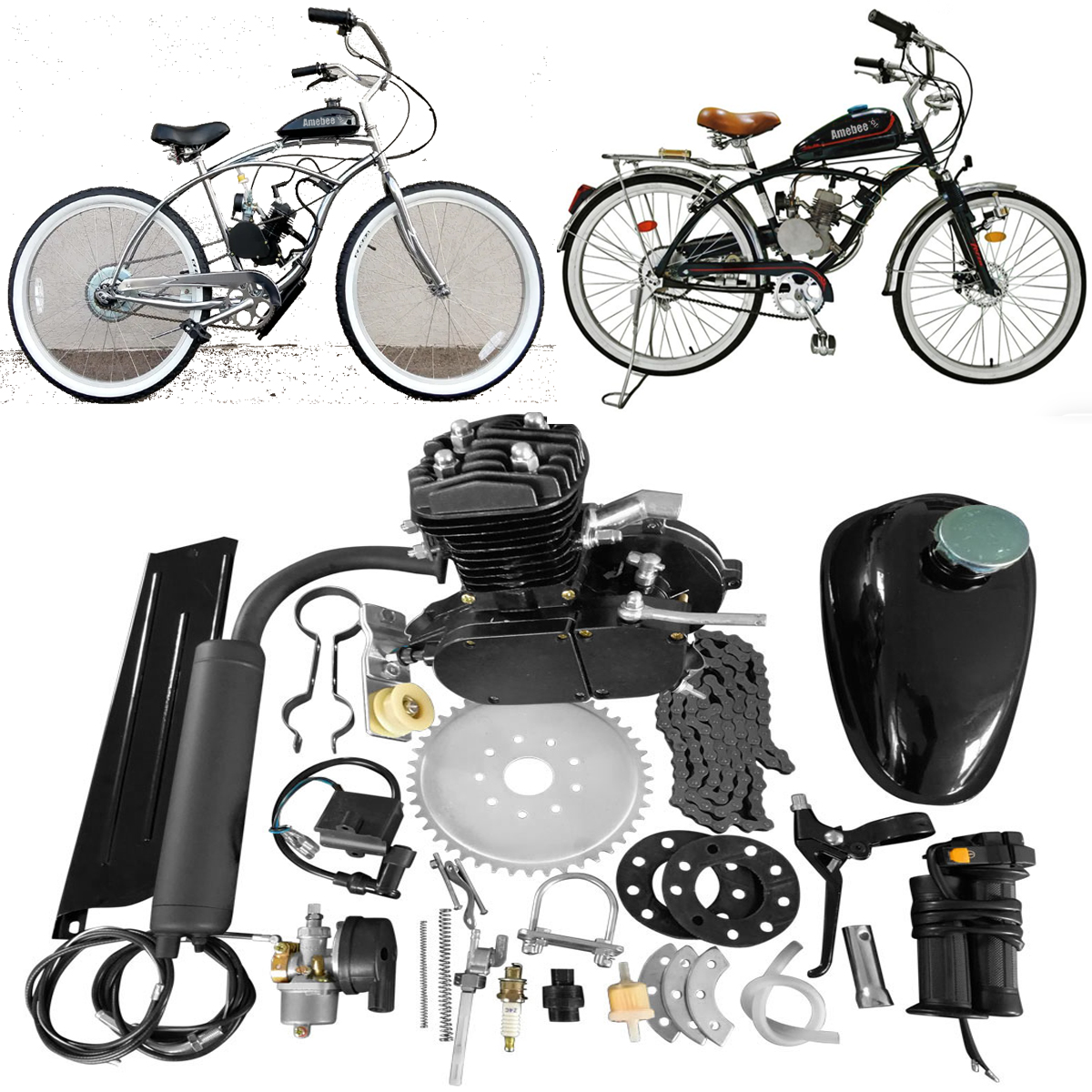bicycle gasoline engine  2 Stroke 80cc Bicycle Petrol Gas Motor Engine Kit, Bike Motorized 2 Stroke Engine Kit for 24inch 26inch Bicycle