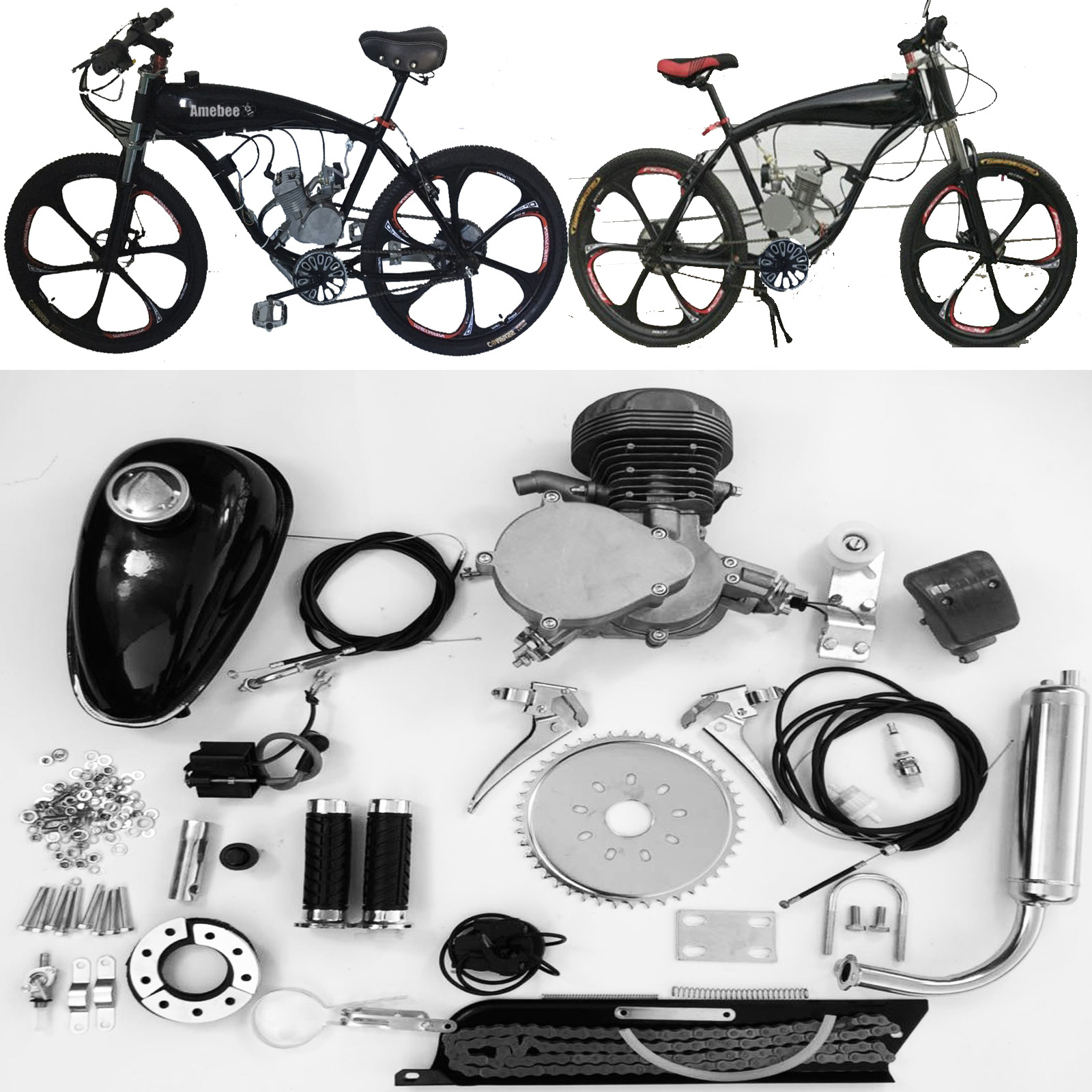 Bicycle engine 2 Stroke Pedal Cycle Petrol Gas Motor Conversion Kit Air Cooling Motorized Engine Kit for Motorized Bike (100cc Silver)