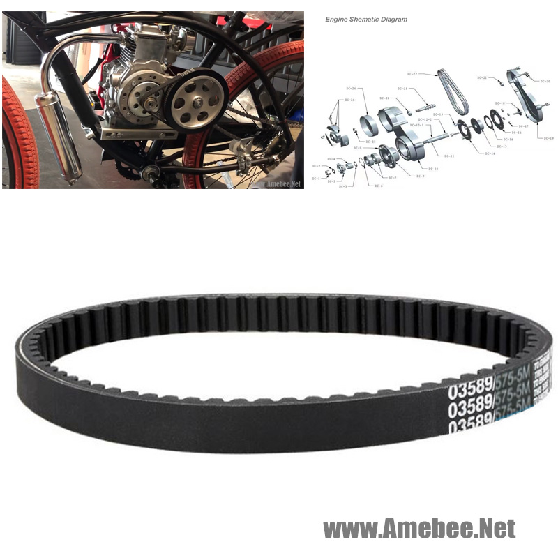 Bike Engine Belt Transmission Belt Rubber synchronous belt 49cc / 53cc Engine 142F / 144F H5M575-115 Synchronous belt arc tooth motor drive belt