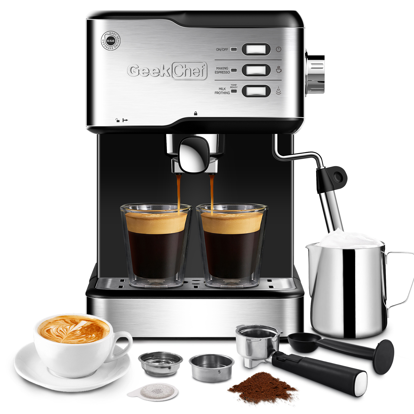 Espresso Coffee Machine Machine 20 Bar Espresso, Cappuccino latte Maker Milk Frother Steam Wand 950W